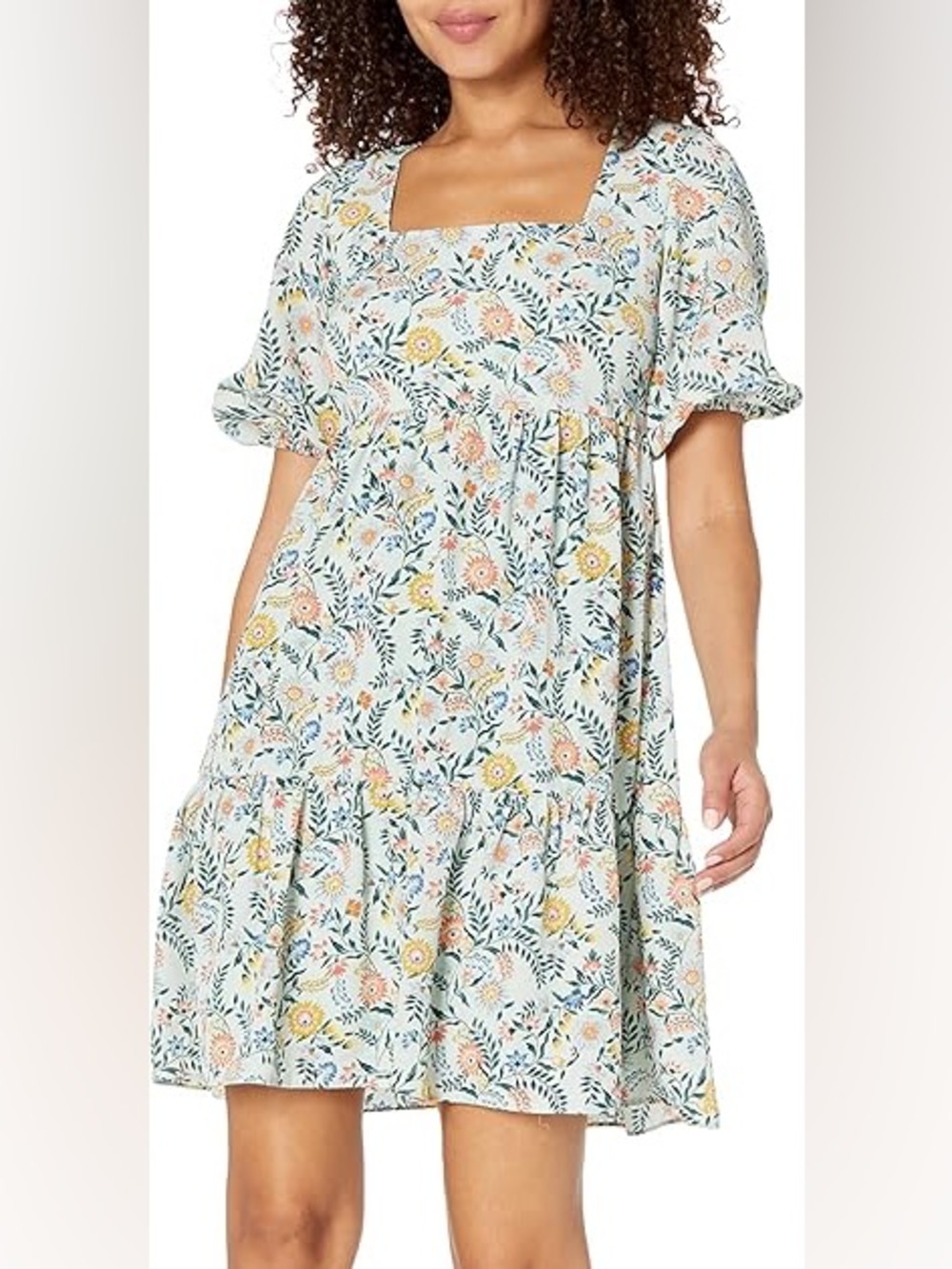 BCBGeneration Floral Square-Neck Puff Sleeve Mini Dress